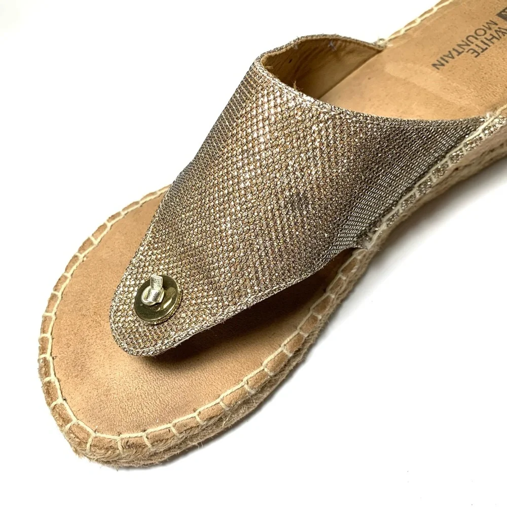 Gold Sparkly Espadrille Wedge Thong Sandal Shimmer Metallic Flip Flop Boho Sz 9